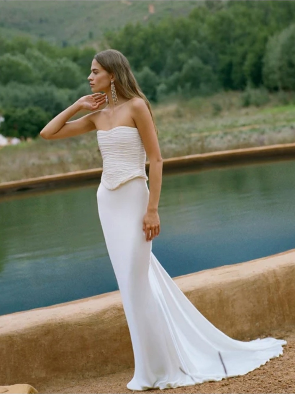 Shona Joy Ivory Strapless Ruched Corset Mermaid Gown